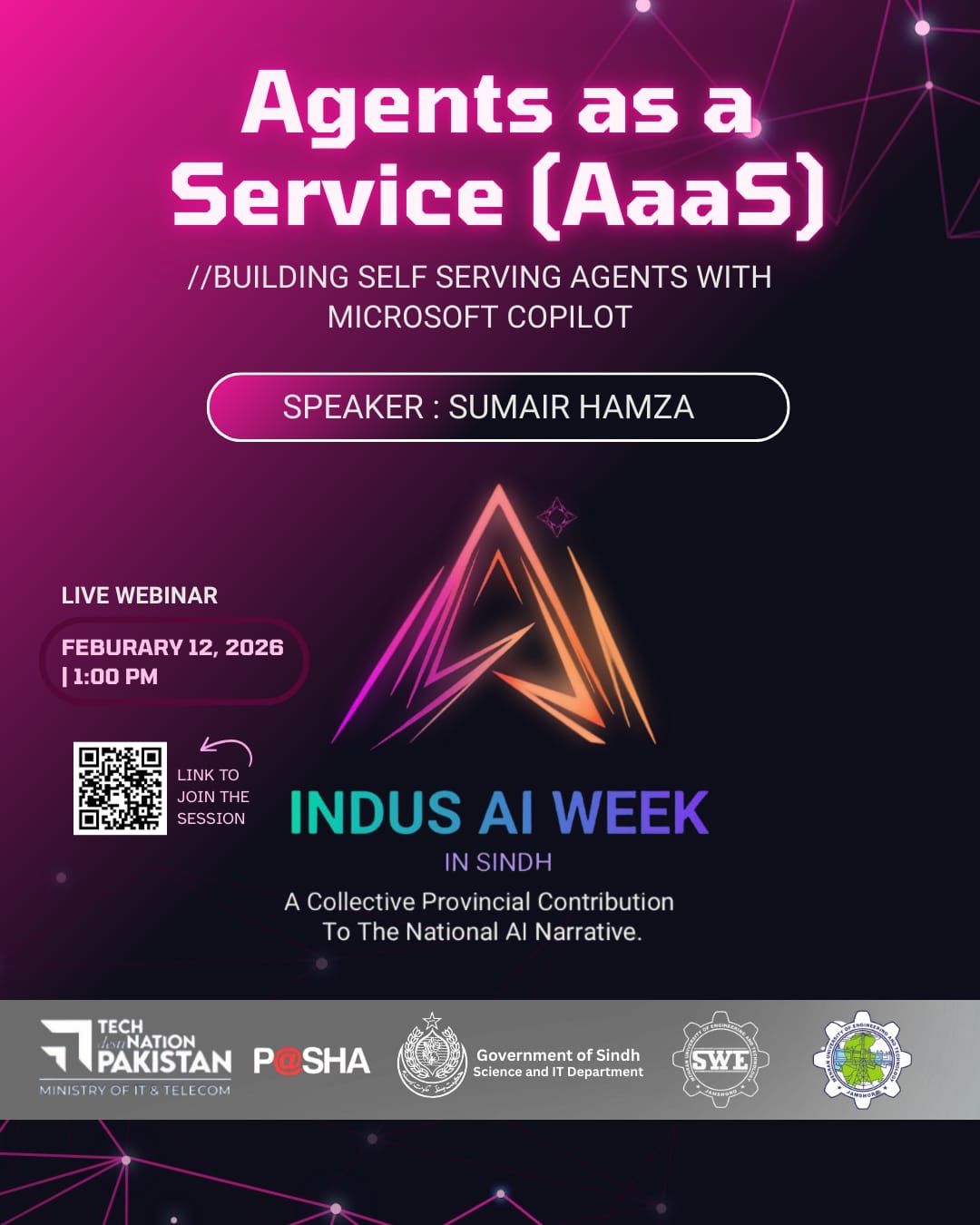 Official event poster for the Agents as a Service (AaaS) webinar at Indus AI Week
